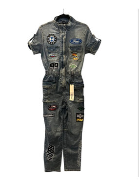 NWT First Row Racing Denim Jumpsuit Pit Crew Coveralls Moto Y2K Blue Size XS